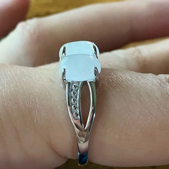 Natural Jade Sterling Silver Ring Size 8 - Picture 3 of 9